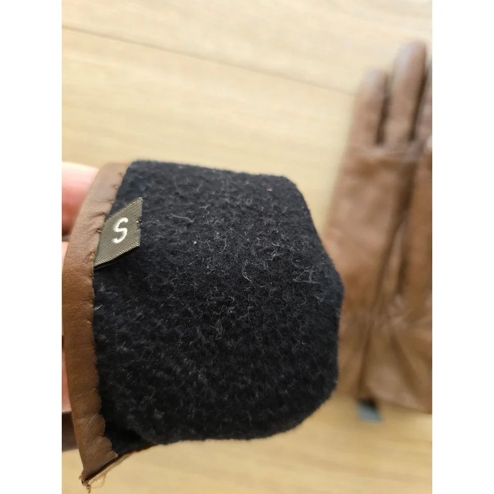 ECHO Brown Leather Fleece Lined Gloves Women's Small quiet luxury timeless